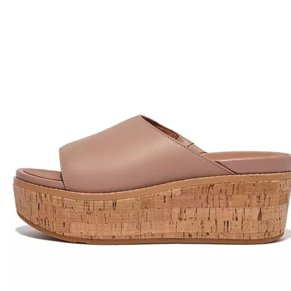 FitFlop Eloise Cork-Wrap Slip-On in Stone Beige Wedge Sandals Women’s Size 7